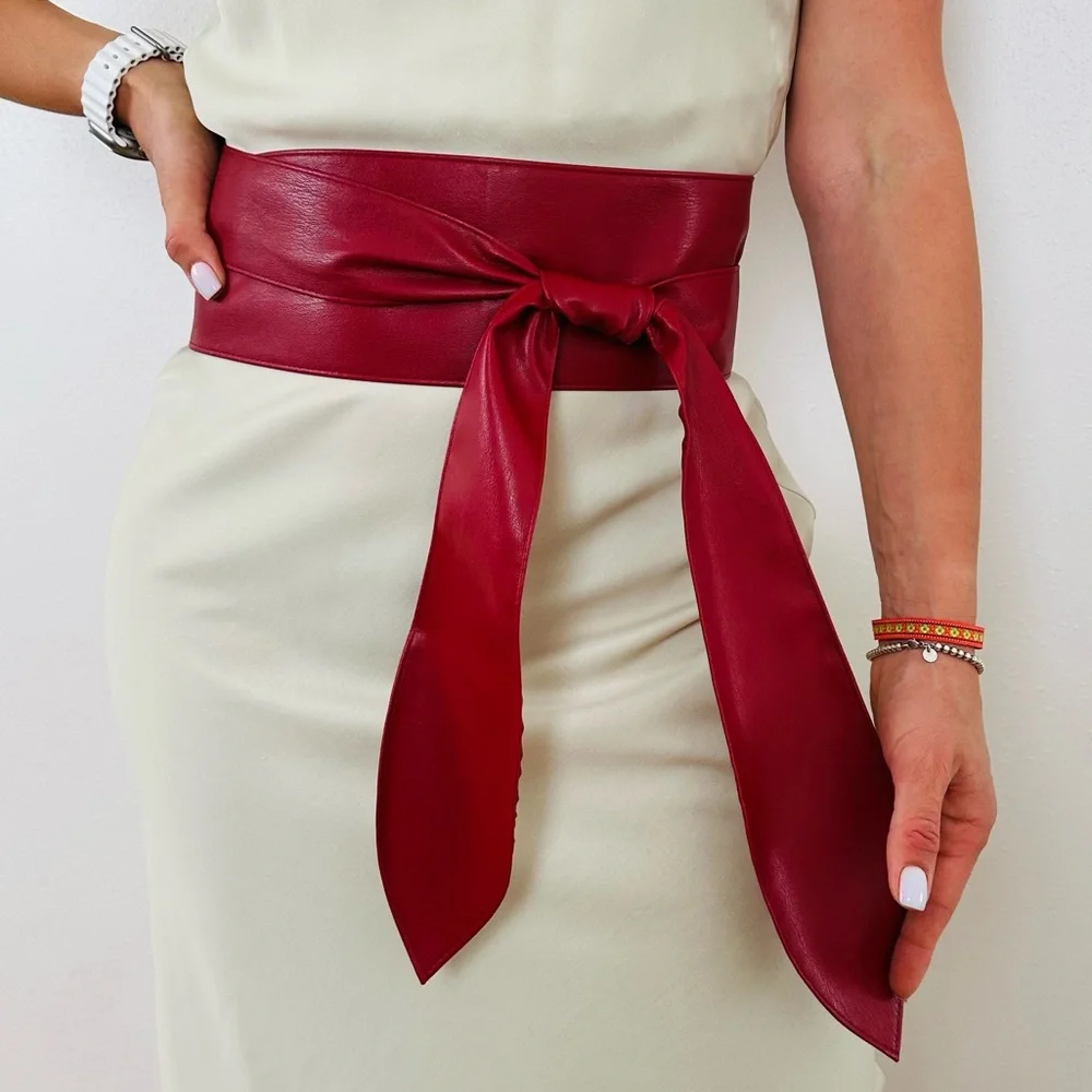 New Bow Wide Belt Waistband burgundy red boho - Picture 2 of 4